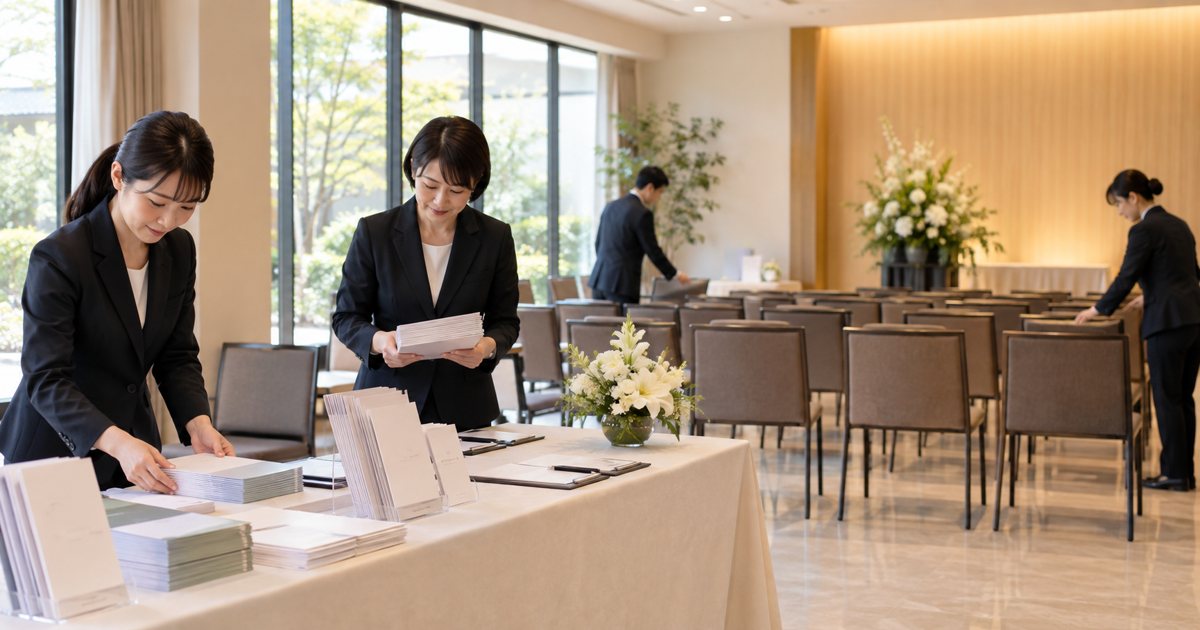 葬儀会館の見学イベントを準備するイメージ(AI生成)